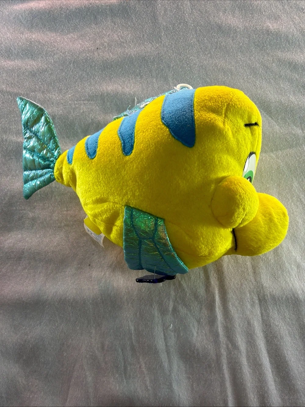 Disney Yellow & Blue Flounder Plush Fish with Shimmery Green Fins